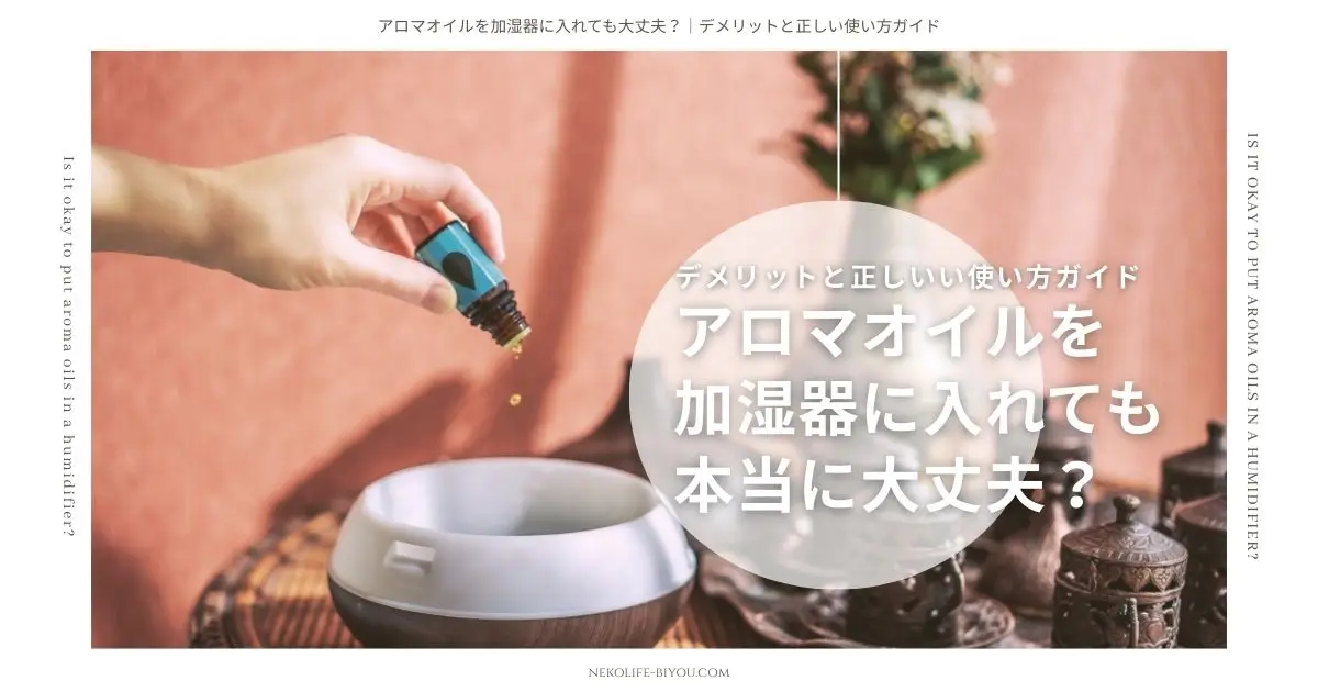 加湿器にアロマオイルを入れようとしている写真　アロマオイルを加湿器に入れても大丈夫？｜デメリットと正しい使い方ガイド