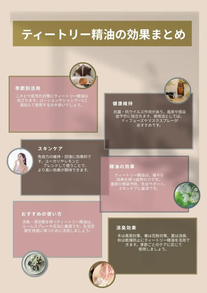 ティートリー精油の効果まとめの図解|ティートリー精油の効果と使い方|風邪予防・肌トラブルに万能の1本