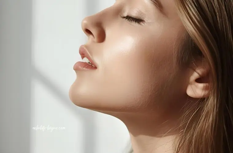 深呼吸する女性の横顔の写真｜更年期 アロマで整える心と体｜ホルモンバランスと自律神経を支える香り習慣