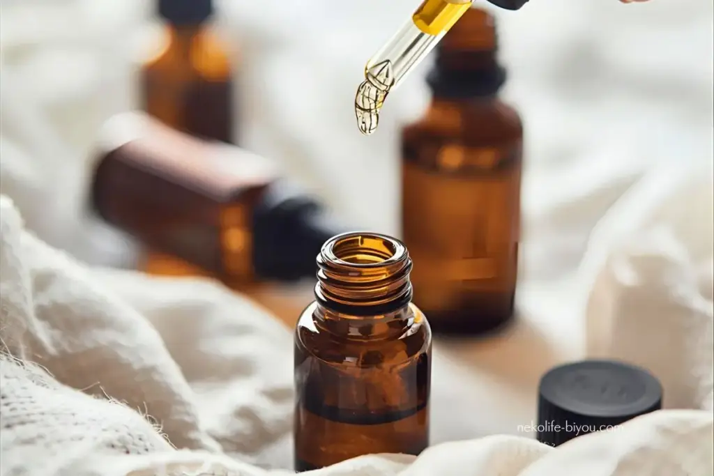 精油を一滴垂らすシーン|思い込みを静かに手放すアロマ心理学|香りで心の深部がほどける理由