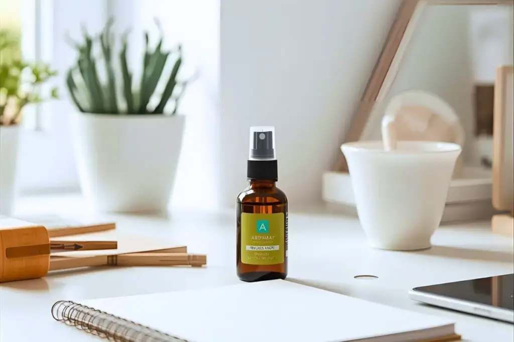 デクスの上に置いたサイプレスの精油ボトルの写真｜サイプレス精油の効果と使い方｜気持ちを整える呼吸のアロマ