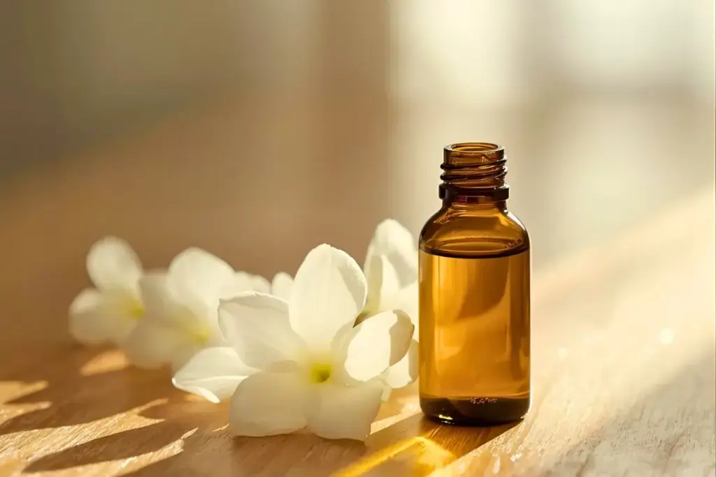 ジャスミンの精油ボトルの写真｜ジャスミン精油の効果と使い方｜心を満たす自信の香り