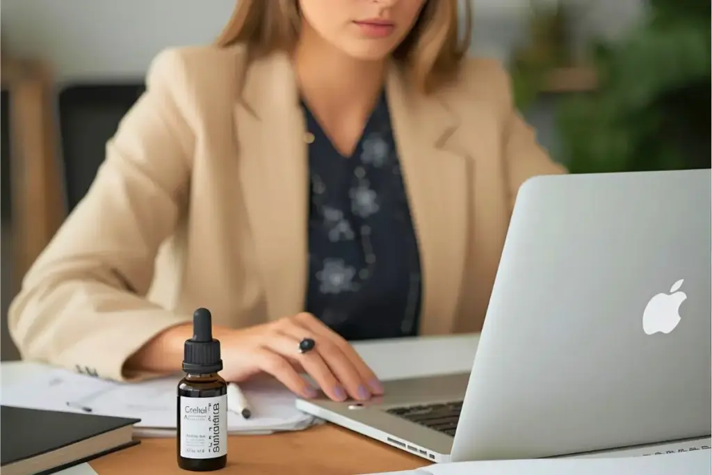 アロマの香りで集中力を高めながら在宅ワークしている女性の様子｜午後の眠気をリセットする香り｜仕事中に集中を取り戻すアロマ5選